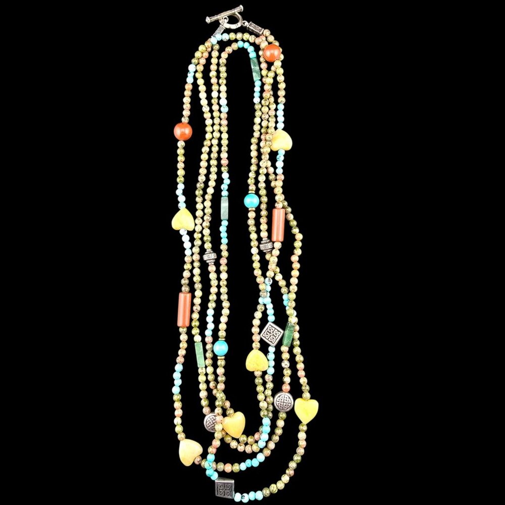 Multi-Strand Beaded Necklace With Heart Accents Easter Spring Boho - Picture 4 of 9